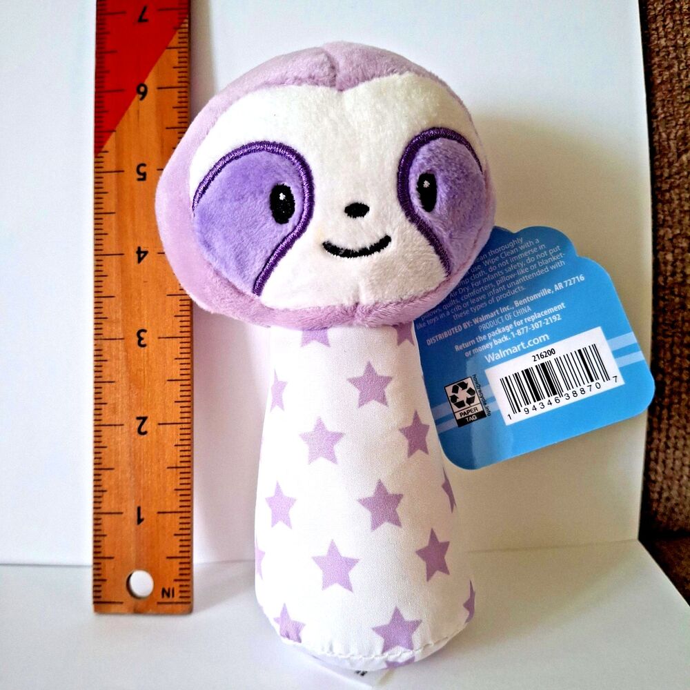 Spark Create Imagine Sloth Baby Hand Rattle Grabber 6 Inch Plush Purple White